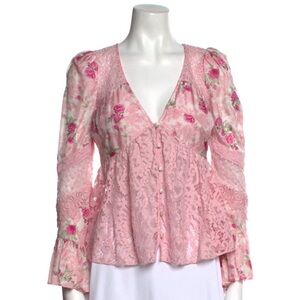 LoveShackFancy Pink Floral Lace Blouse